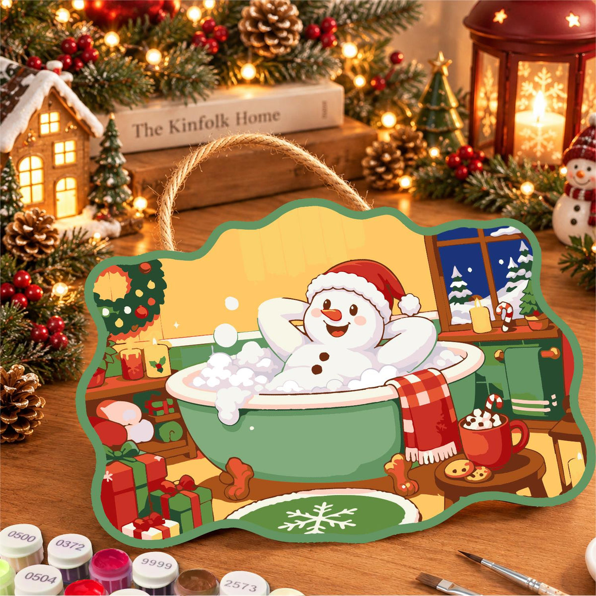 Laid-Back Snowman in a Green Tub paint by numbers hanging sign – image 8