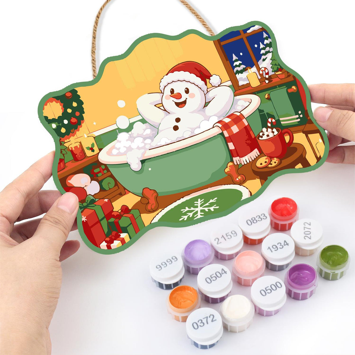 Laid-Back Snowman in a Green Tub paint by numbers hanging sign – image 9