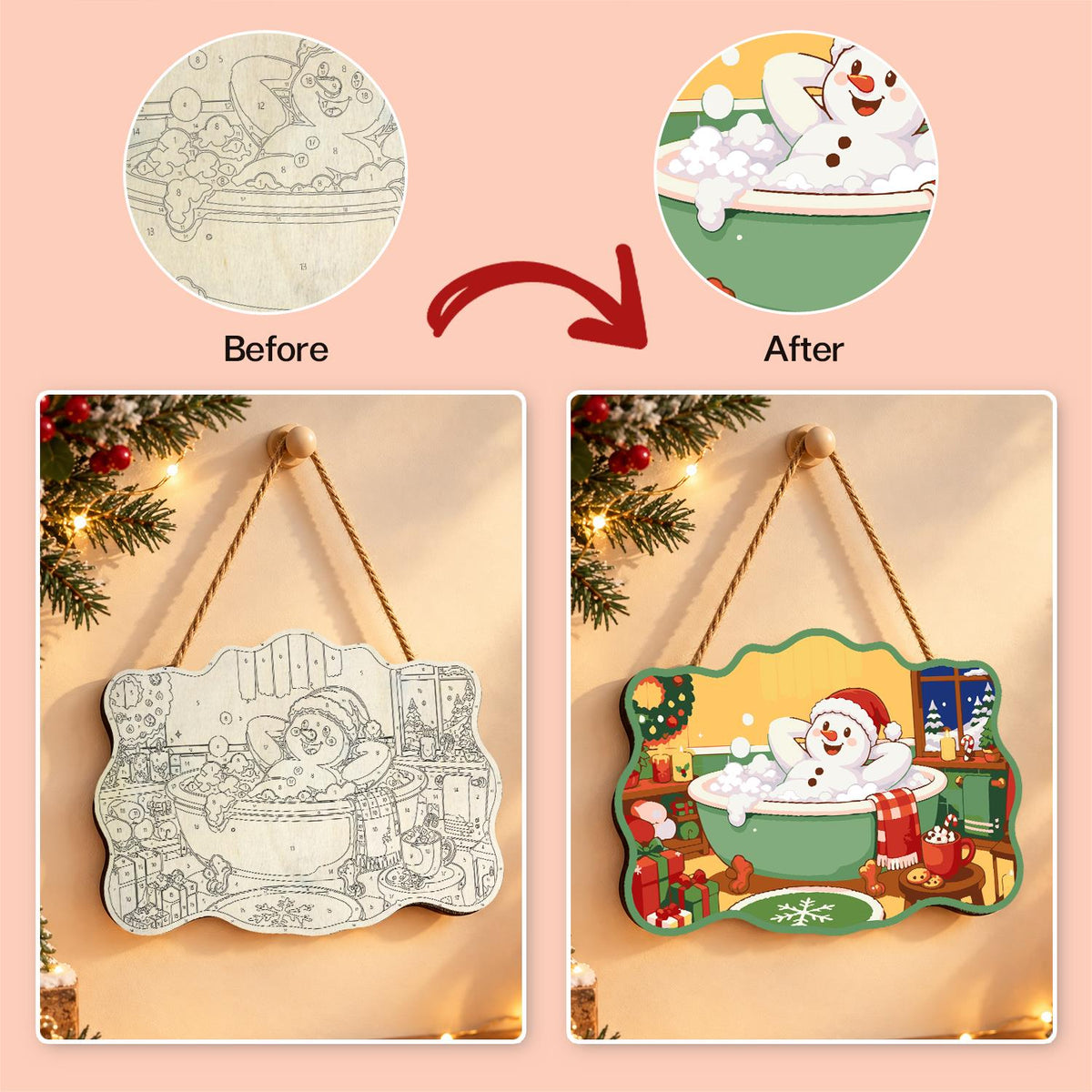 Laid-Back Snowman in a Green Tub paint by numbers hanging sign – image 10