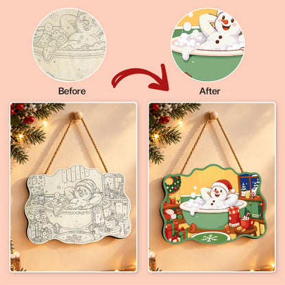 Laid-Back Snowman in a Green Tub paint by numbers hanging sign – image 10