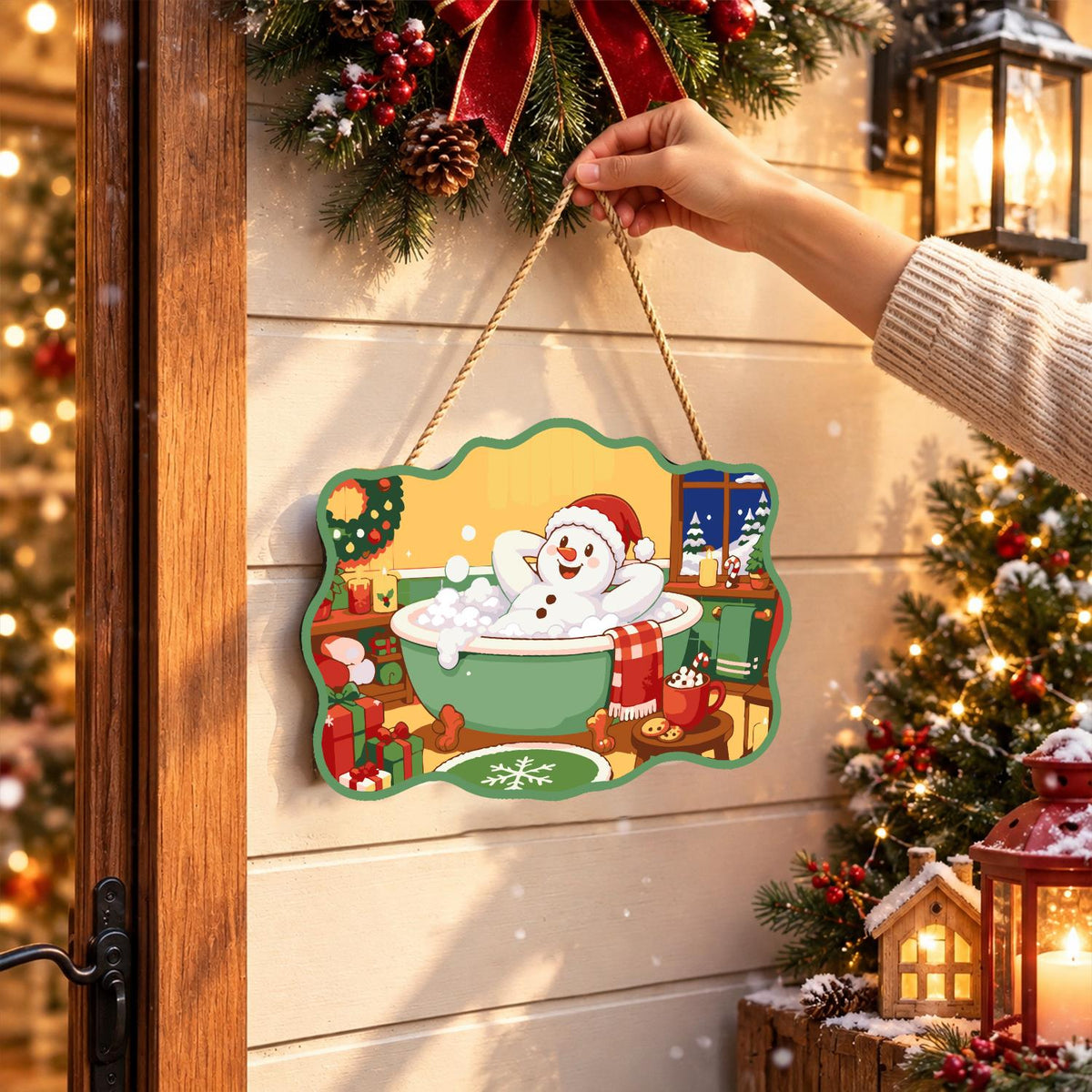 Laid-Back Snowman in a Green Tub paint by numbers hanging sign – image 14
