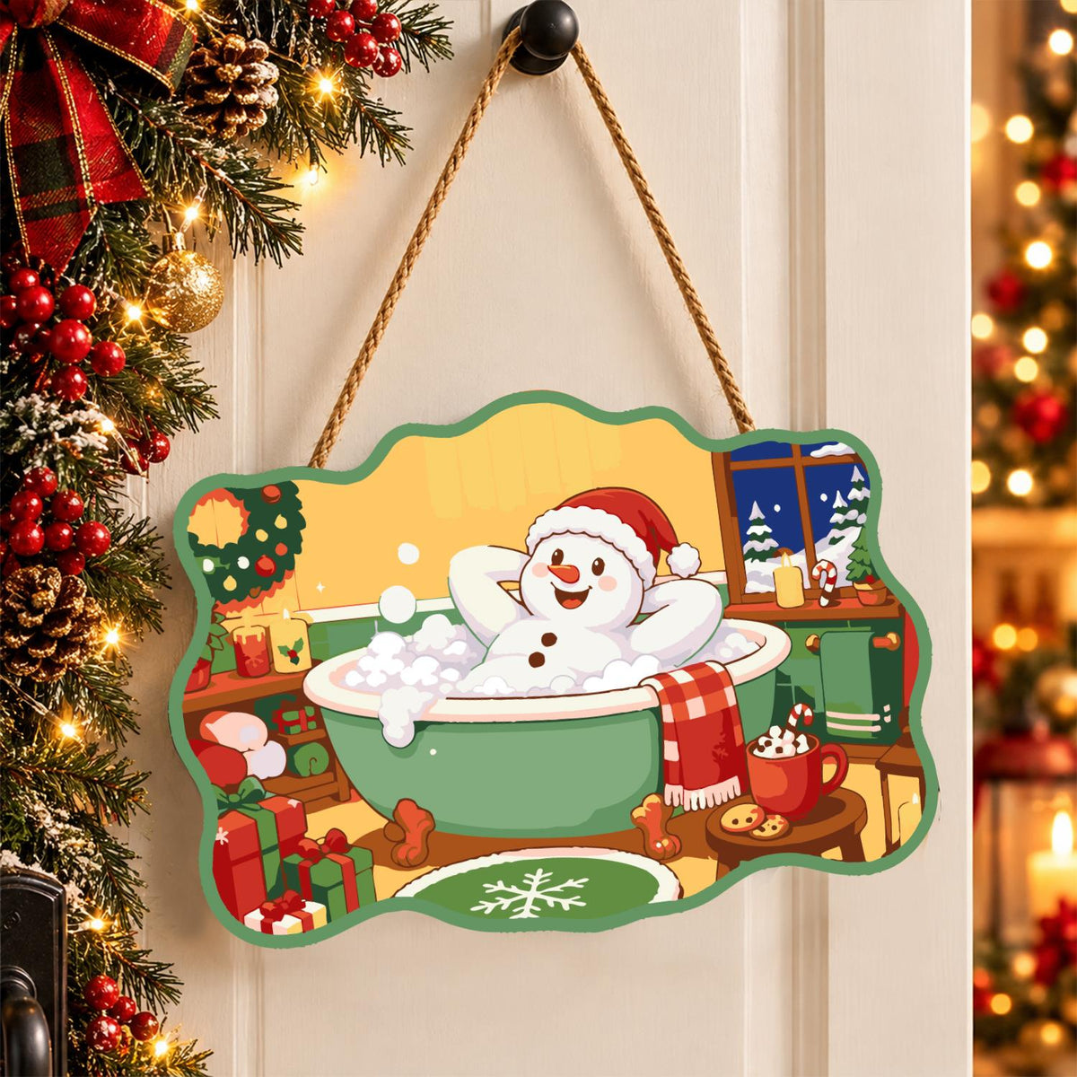 Laid-Back Snowman in a Green Tub paint by numbers hanging sign – image 16