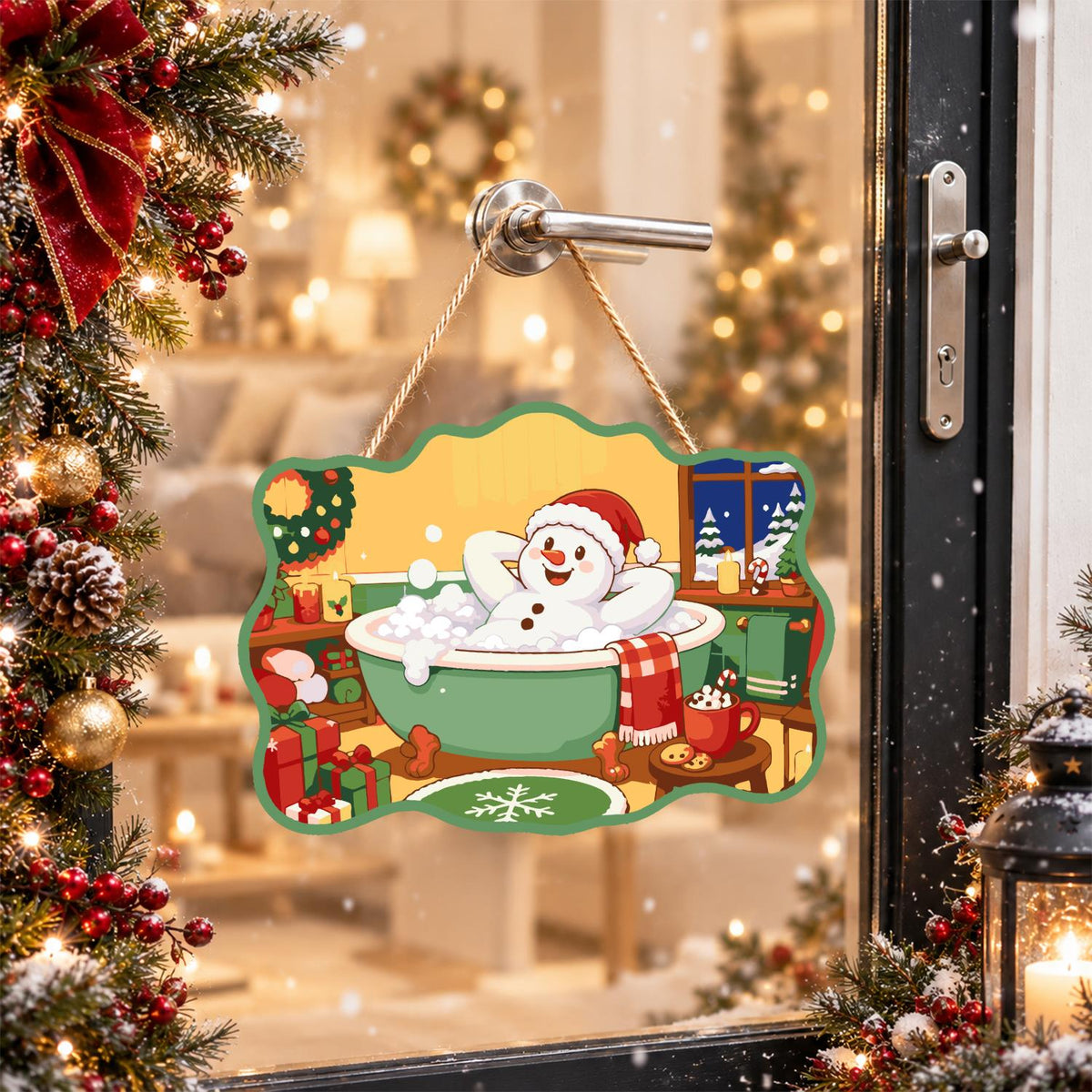 Laid-Back Snowman in a Green Tub paint by numbers hanging sign – image 17