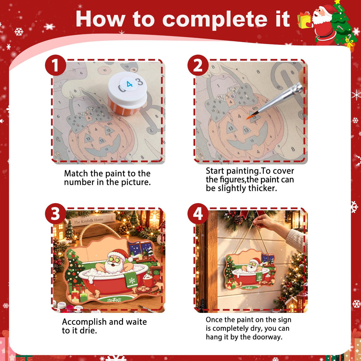 Arms-Wide Santa Spa Soak paint by numbers hanging sign – image 6