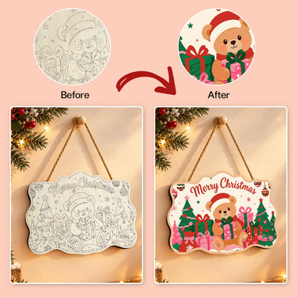 Santa Hat Teddy Among Pink Gifts paint by numbers hanging sign – image 10