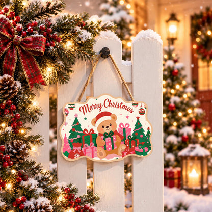 Santa Hat Teddy Among Pink Gifts paint by numbers hanging sign – image 15