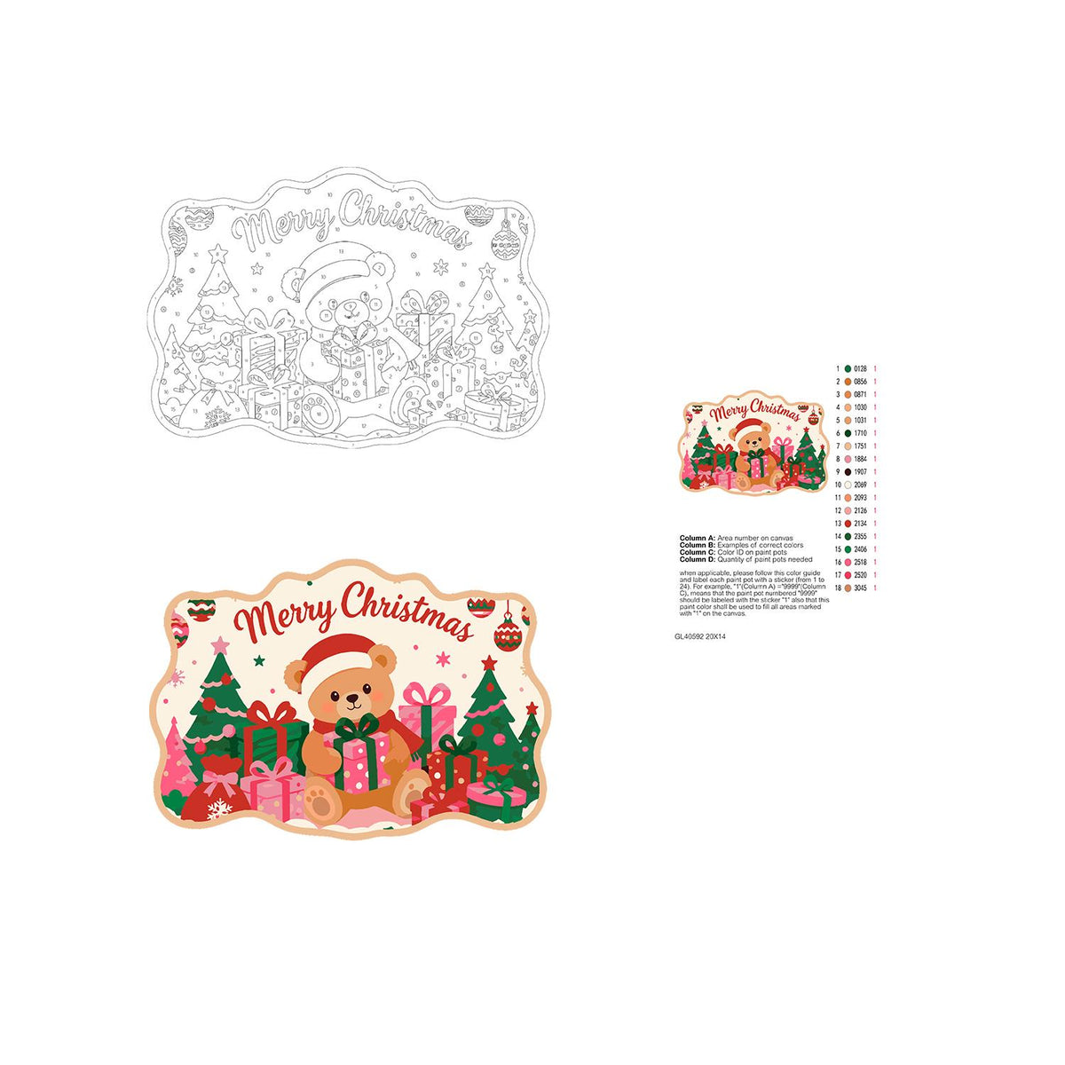 Santa Hat Teddy Among Pink Gifts paint by numbers hanging sign – image 19
