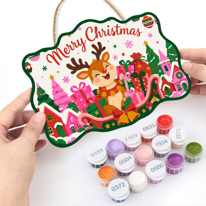 Reindeer in a Pink Gift Sleigh paint by numbers hanging sign – image 9