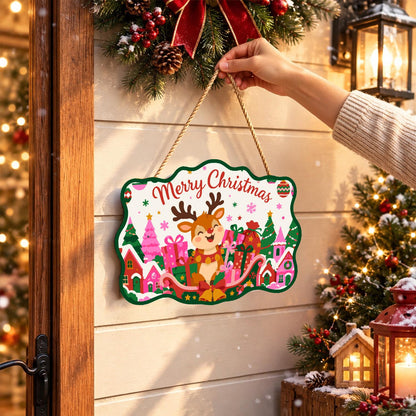 Reindeer in a Pink Gift Sleigh paint by numbers hanging sign – image 14