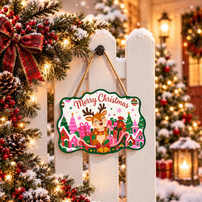 Reindeer in a Pink Gift Sleigh paint by numbers hanging sign – image 15