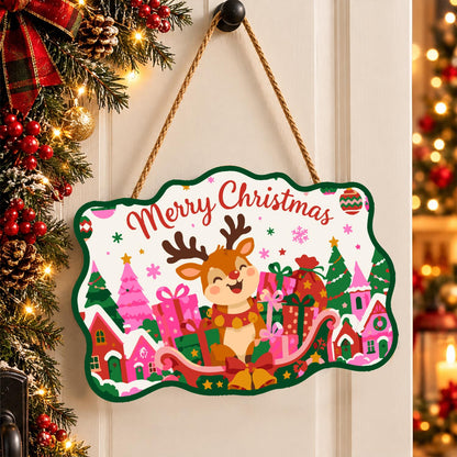 Reindeer in a Pink Gift Sleigh paint by numbers hanging sign – image 16