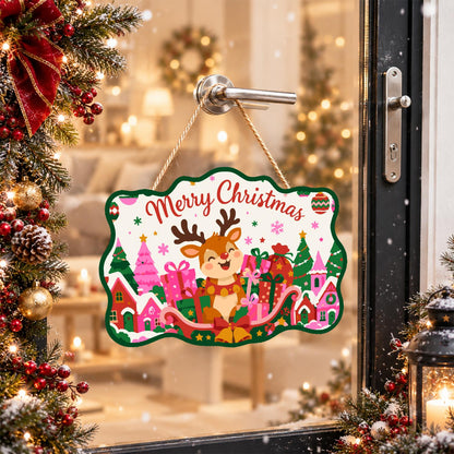 Reindeer in a Pink Gift Sleigh paint by numbers hanging sign – image 17
