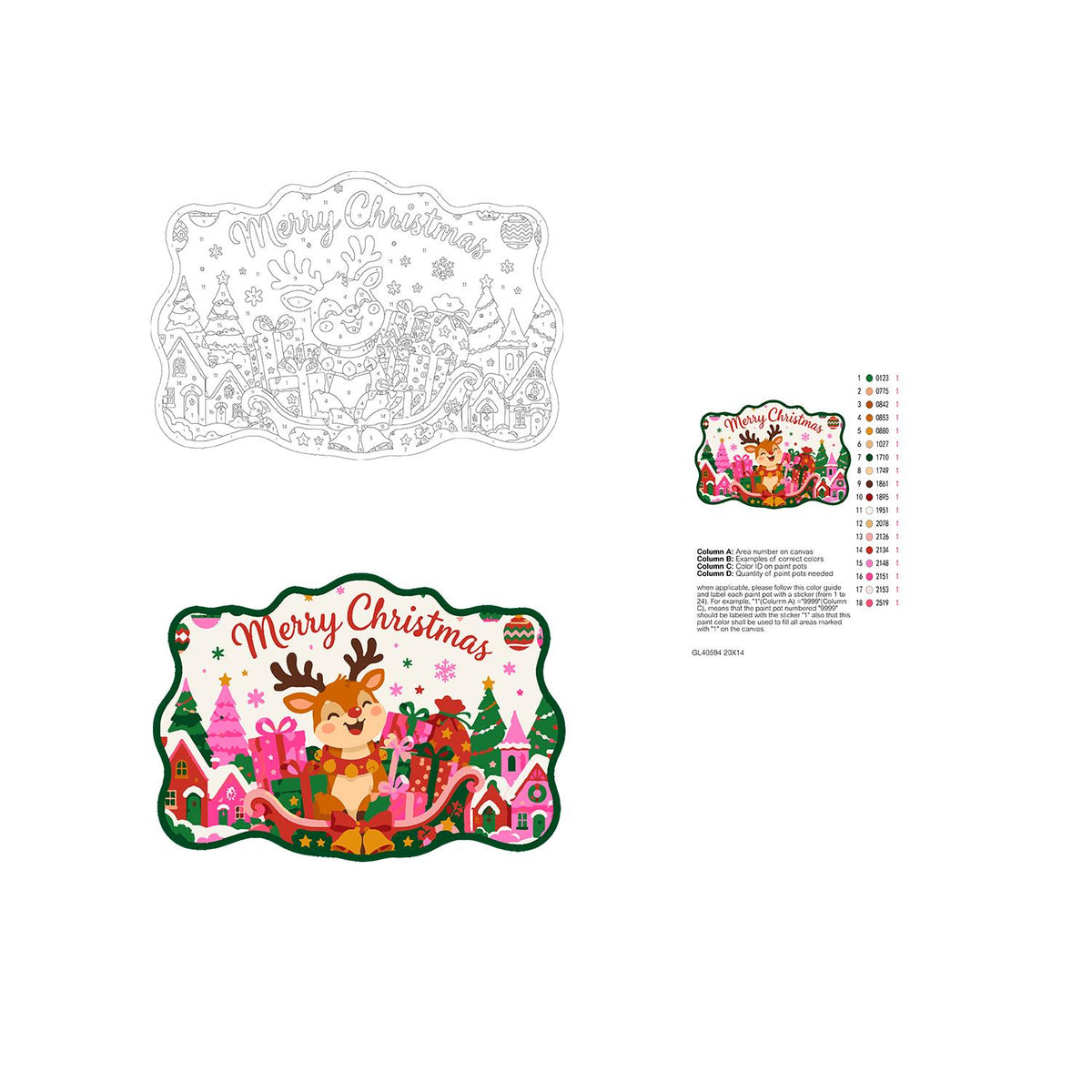 Reindeer in a Pink Gift Sleigh paint by numbers hanging sign – image 19