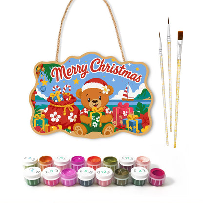 Beachside Teddy with Gift Sack paint by numbers hanging sign – image 2