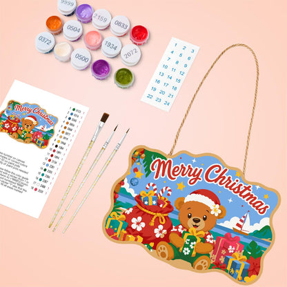 Beachside Teddy with Gift Sack paint by numbers hanging sign – image 4