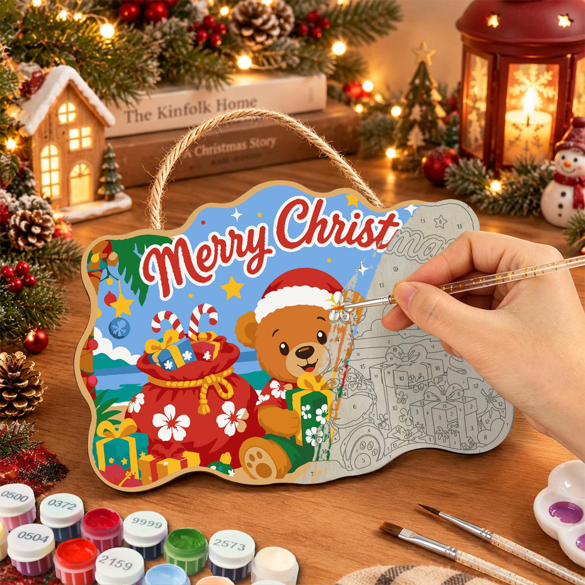 Beachside Teddy with Gift Sack paint by numbers hanging sign – image 7