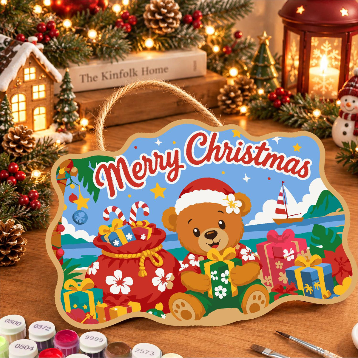 Beachside Teddy with Gift Sack paint by numbers hanging sign – image 8