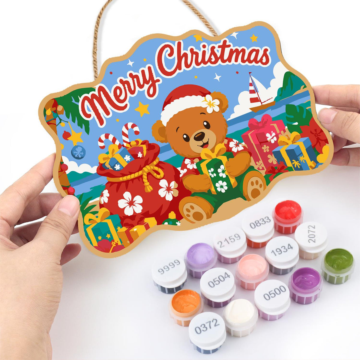 Beachside Teddy with Gift Sack paint by numbers hanging sign – image 9