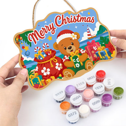 Beachside Teddy with Gift Sack paint by numbers hanging sign – image 9