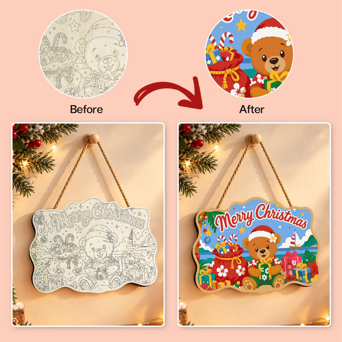Beachside Teddy with Gift Sack paint by numbers hanging sign – image 10