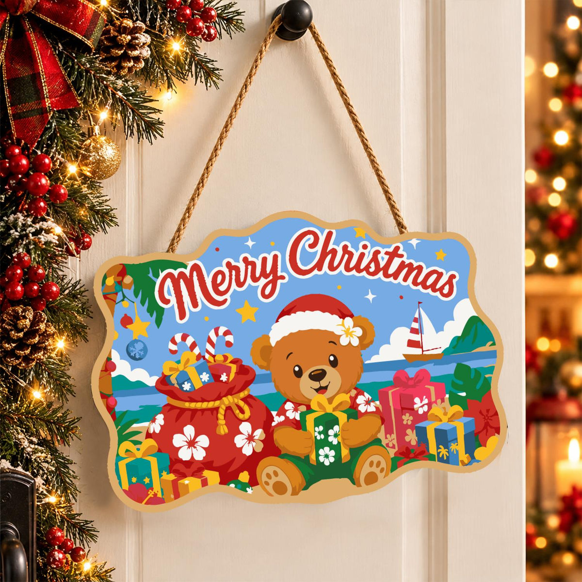 Beachside Teddy with Gift Sack paint by numbers hanging sign – image 16