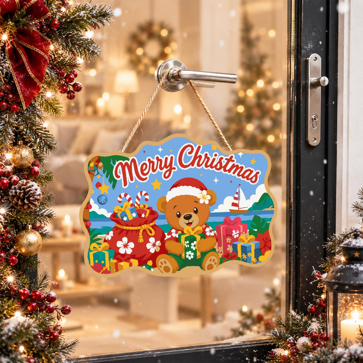 Beachside Teddy with Gift Sack paint by numbers hanging sign – image 17