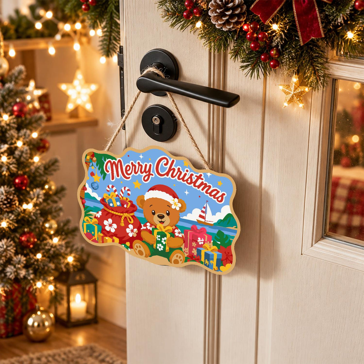 Beachside Teddy with Gift Sack paint by numbers hanging sign – image 18