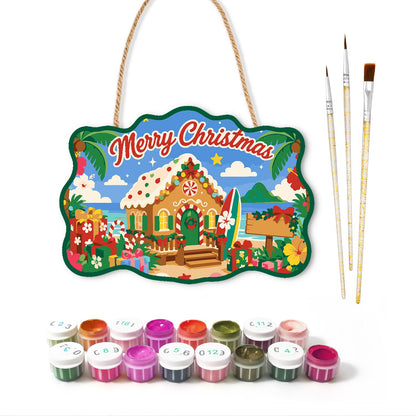 Beachfront Gingerbread Cottage paint by numbers hanging sign – image 2