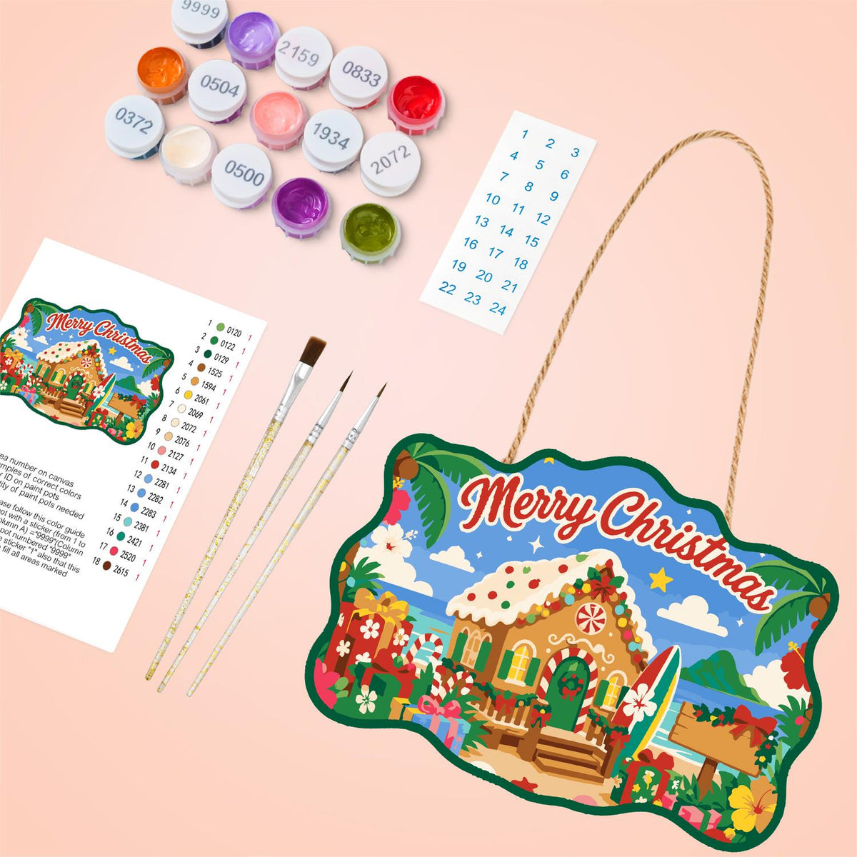 Beachfront Gingerbread Cottage paint by numbers hanging sign – image 4