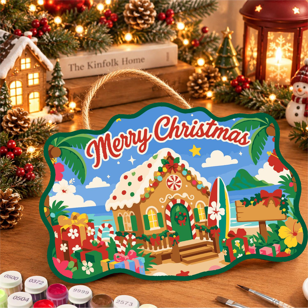 Beachfront Gingerbread Cottage paint by numbers hanging sign – image 8