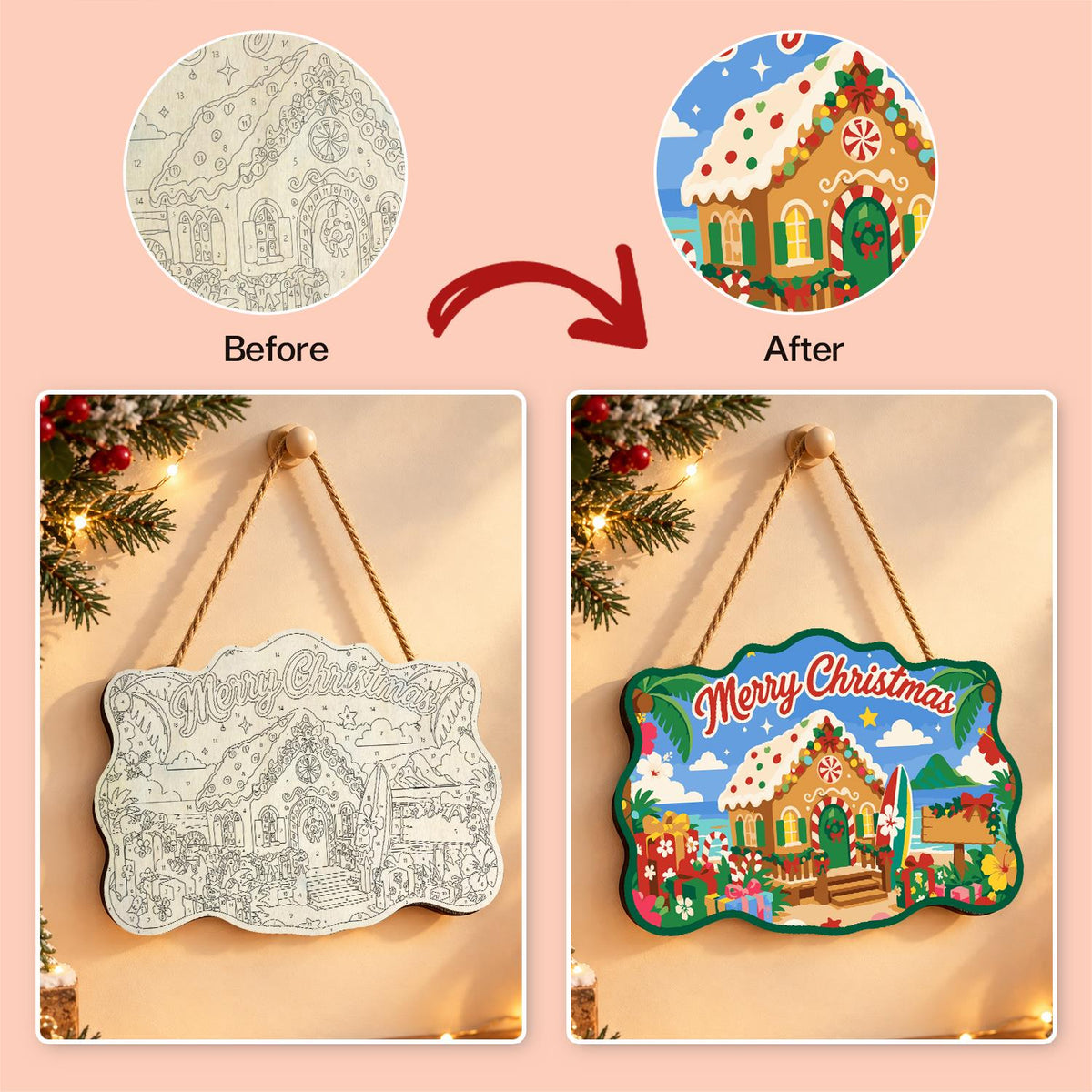 Beachfront Gingerbread Cottage paint by numbers hanging sign – image 10