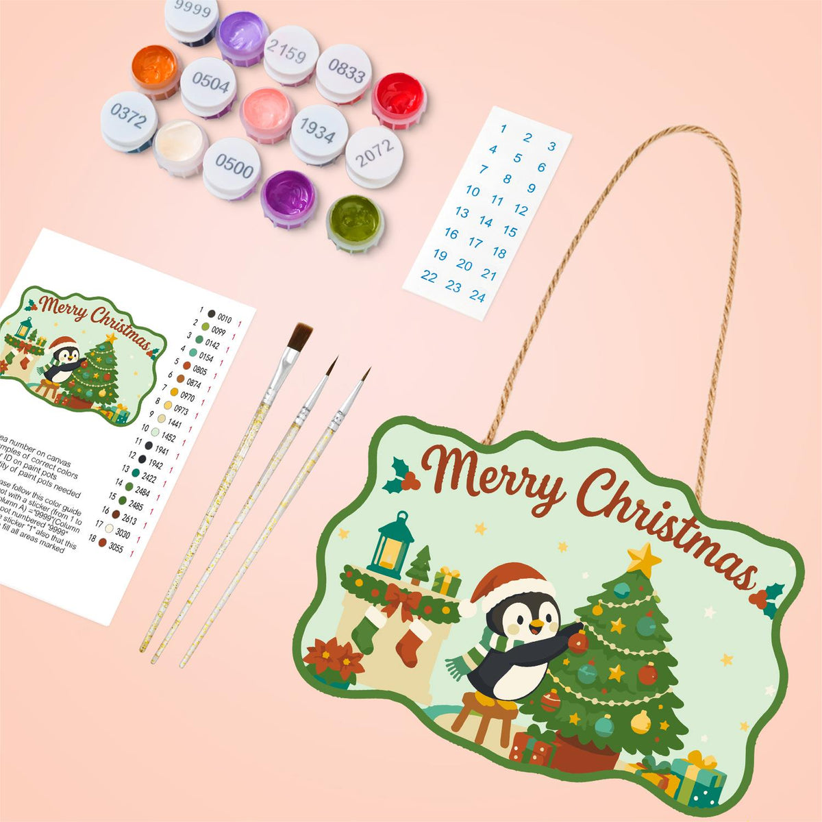 Penguin Trimming the Tree paint by numbers hanging sign – image 4