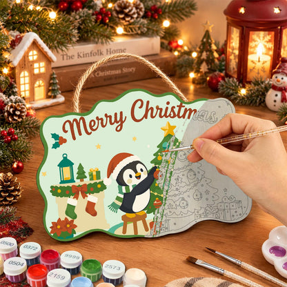 Penguin Trimming the Tree paint by numbers hanging sign – image 7