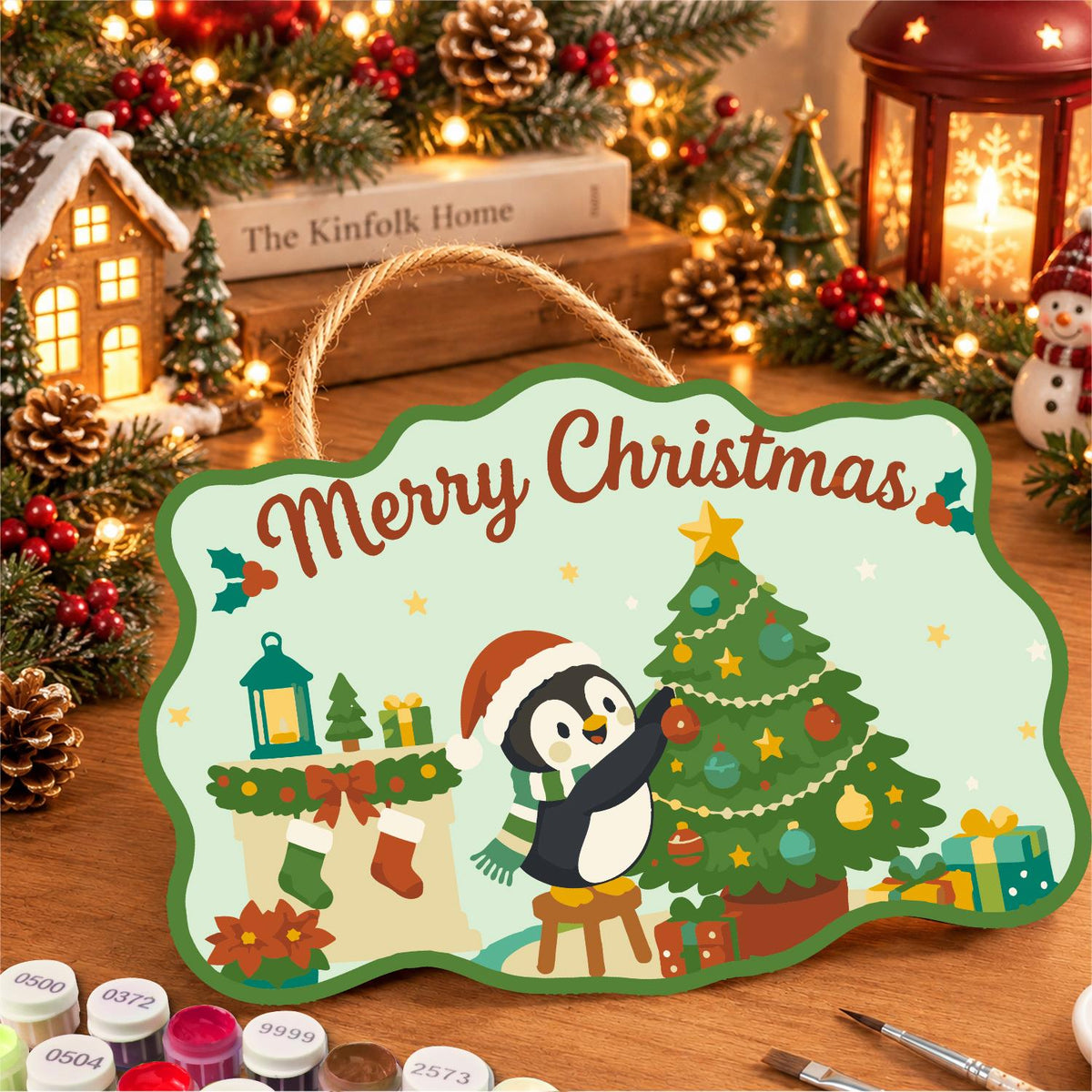 Penguin Trimming the Tree paint by numbers hanging sign – image 8