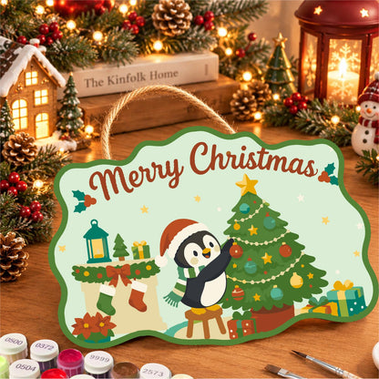 Penguin Trimming the Tree paint by numbers hanging sign – image 8