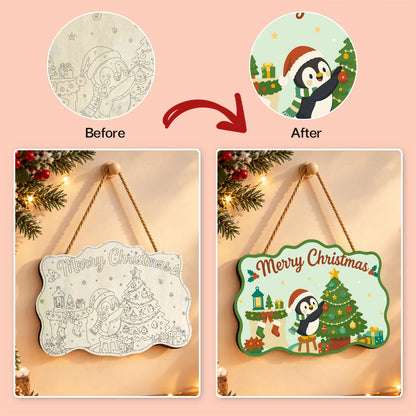 Penguin Trimming the Tree paint by numbers hanging sign – image 10