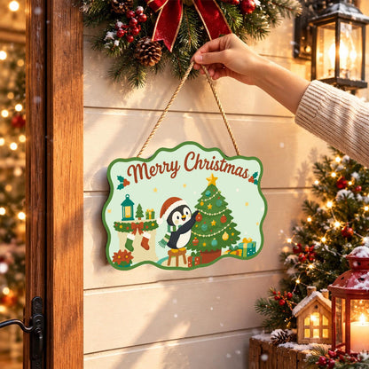 Penguin Trimming the Tree paint by numbers hanging sign – image 14