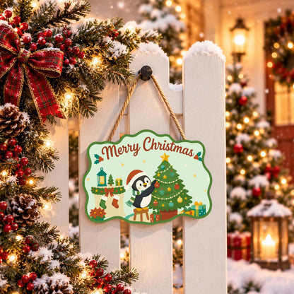 Penguin Trimming the Tree paint by numbers hanging sign – image 15