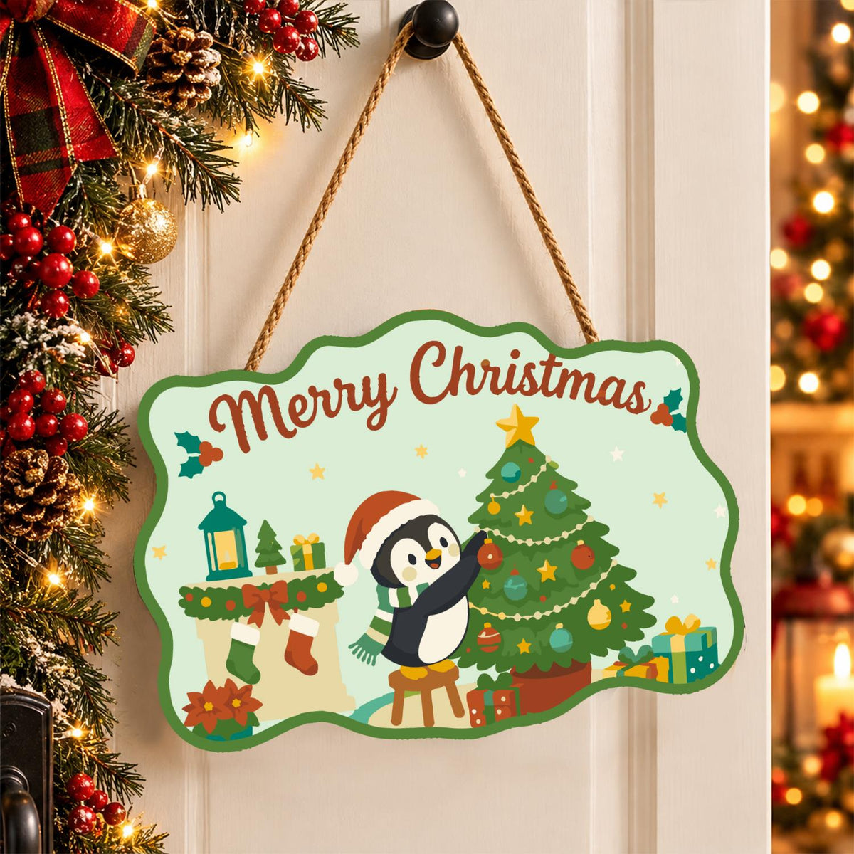 Penguin Trimming the Tree paint by numbers hanging sign – image 16