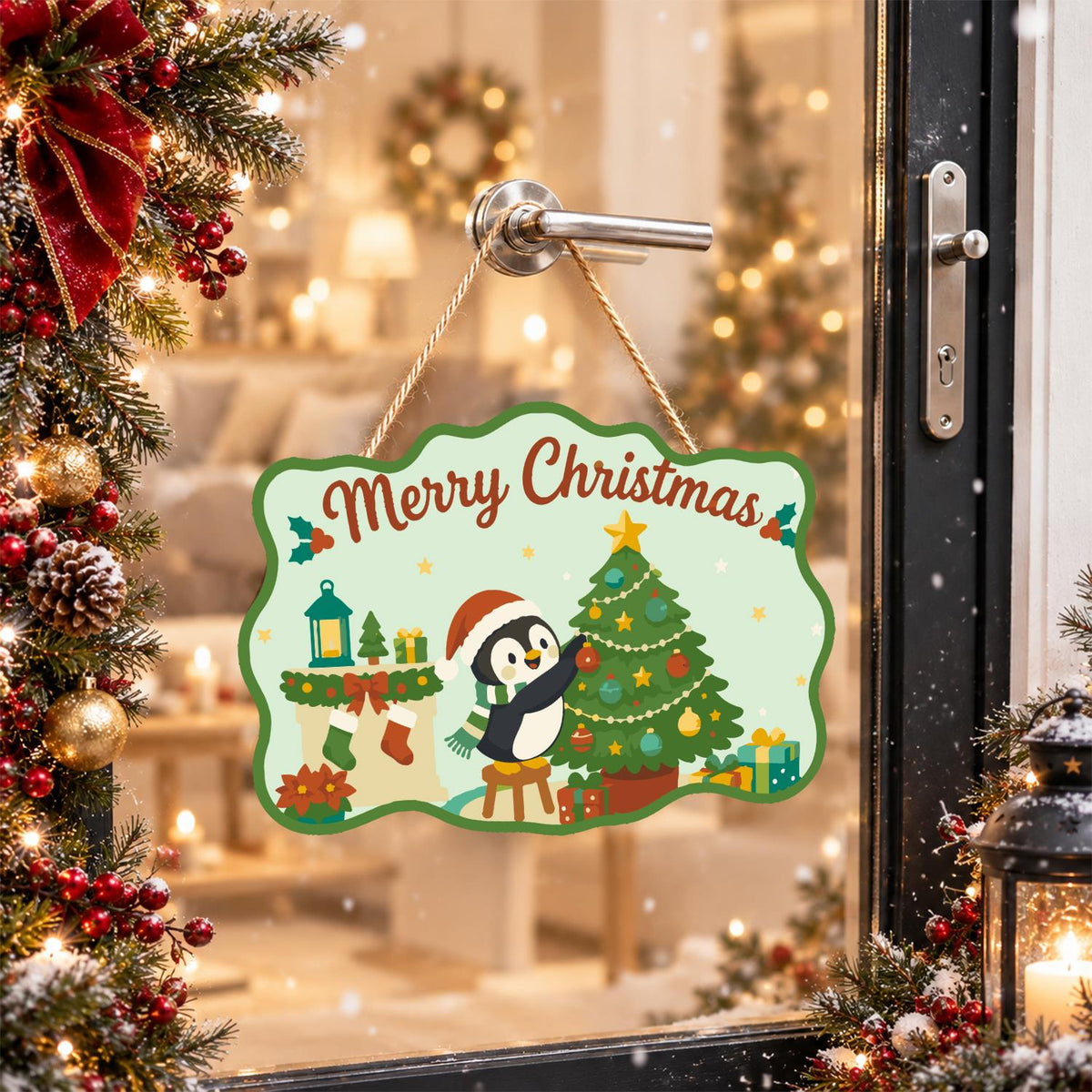 Penguin Trimming the Tree paint by numbers hanging sign – image 17