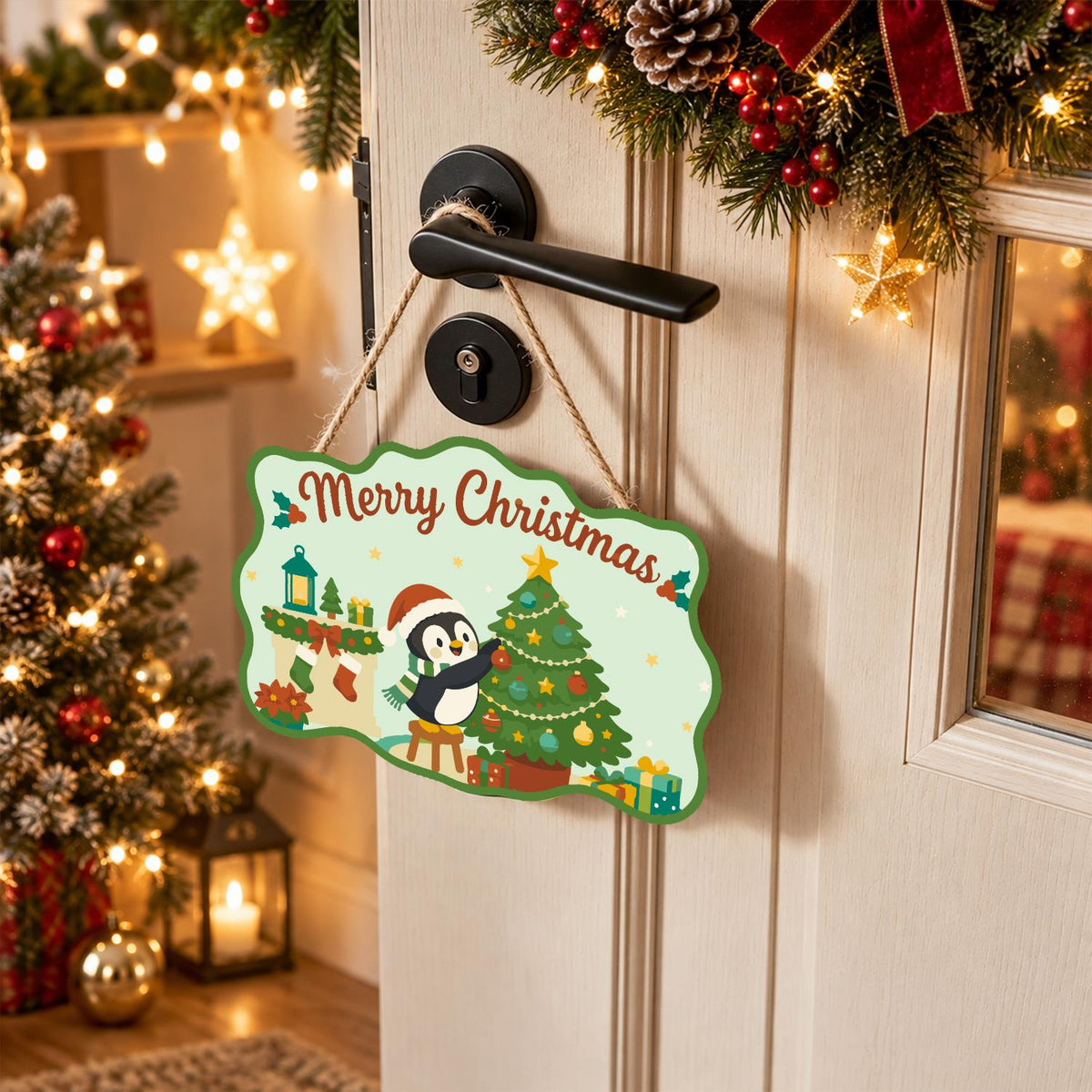 Penguin Trimming the Tree paint by numbers hanging sign – image 18