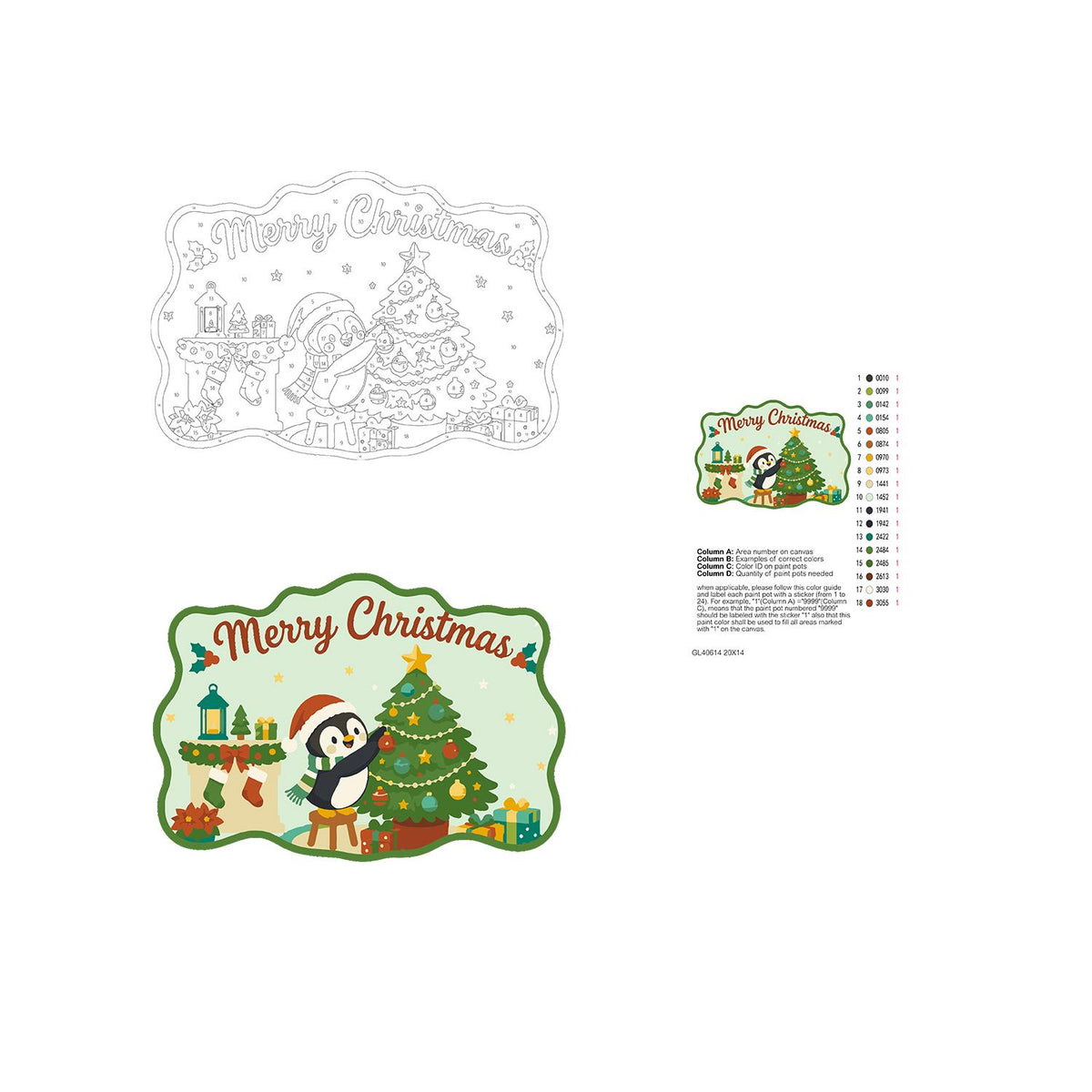 Penguin Trimming the Tree paint by numbers hanging sign – image 19