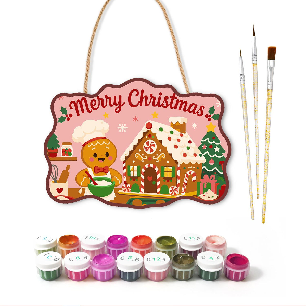 Gingerbread Chef and Candy Cottage paint by numbers hanging sign – image 2