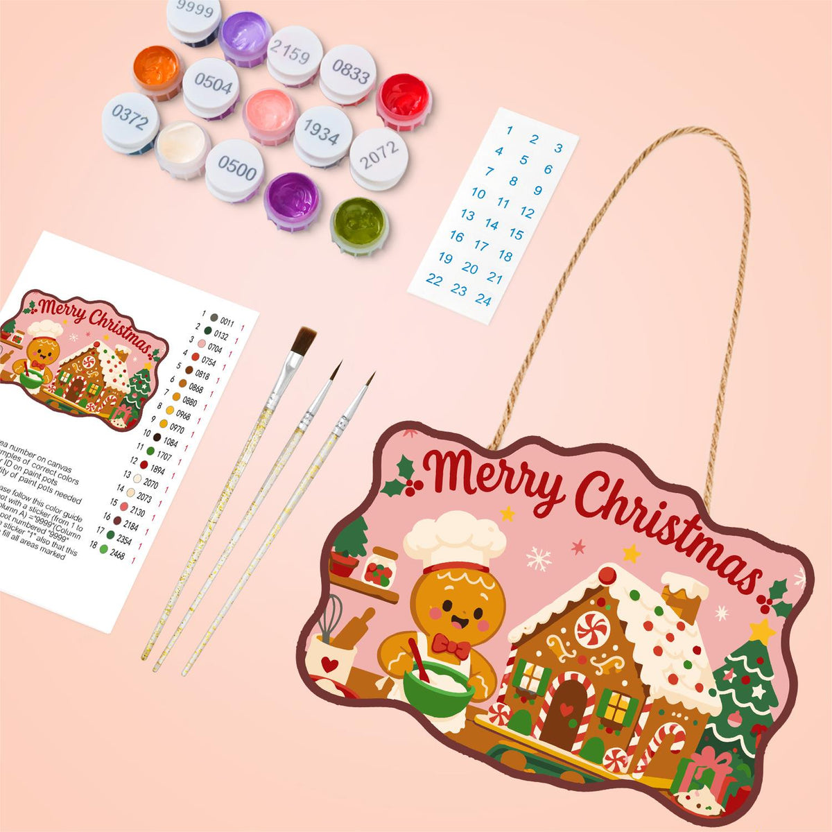Gingerbread Chef and Candy Cottage paint by numbers hanging sign – image 4