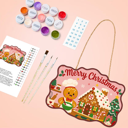 Gingerbread Chef and Candy Cottage paint by numbers hanging sign – image 4