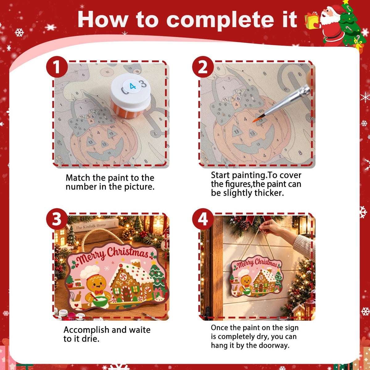 Gingerbread Chef and Candy Cottage paint by numbers hanging sign – image 6