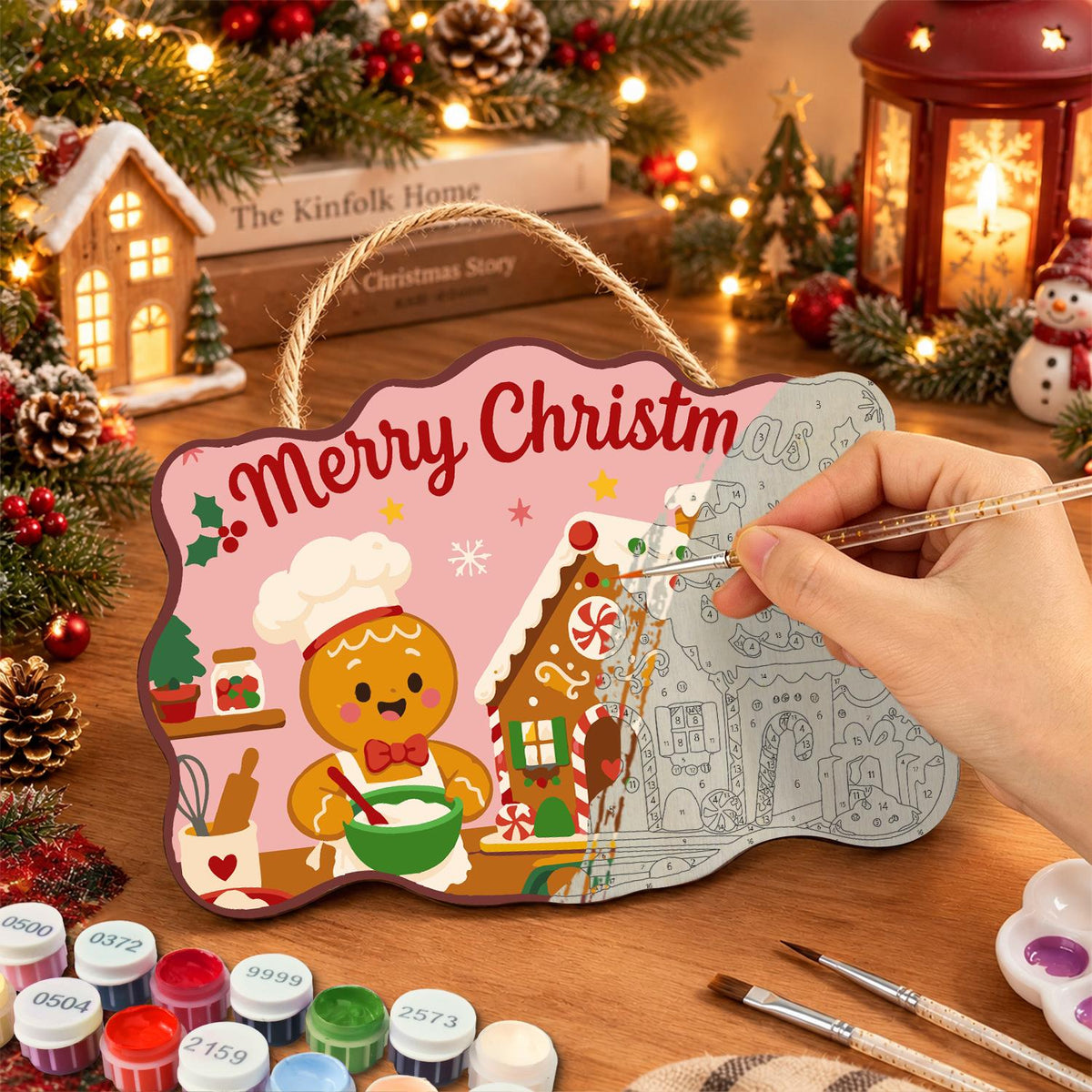 Gingerbread Chef and Candy Cottage paint by numbers hanging sign – image 7