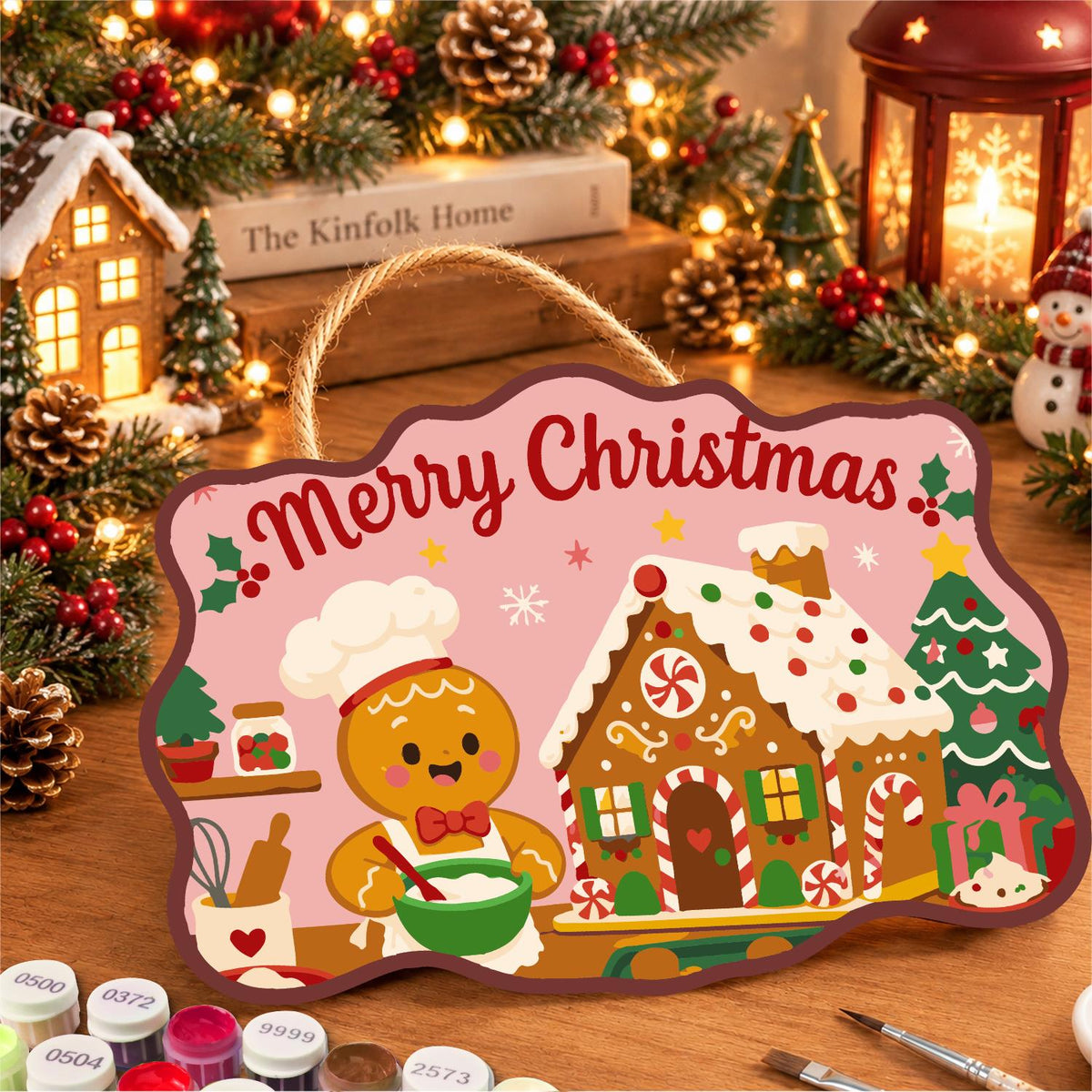 Gingerbread Chef and Candy Cottage paint by numbers hanging sign – image 8