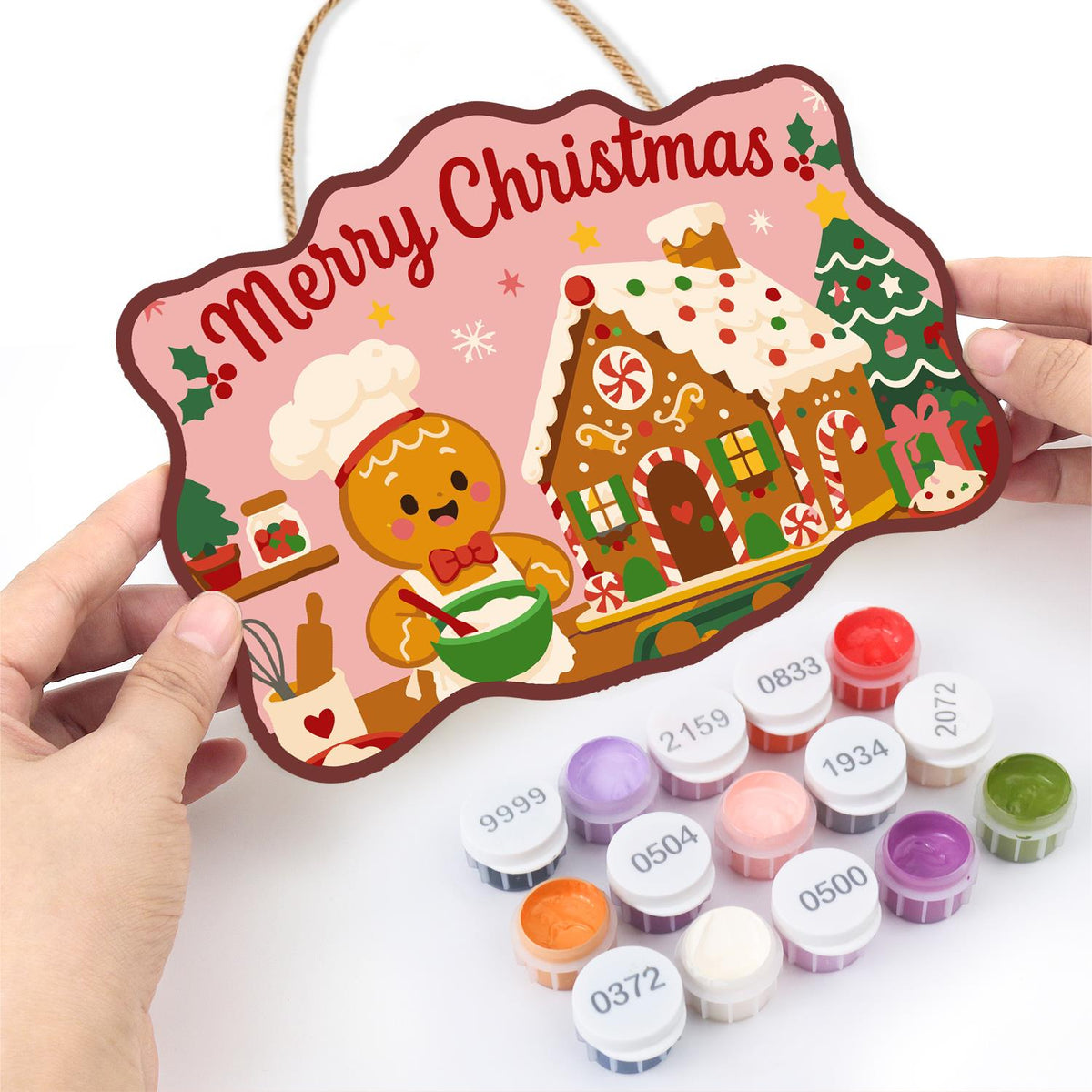 Gingerbread Chef and Candy Cottage paint by numbers hanging sign – image 9