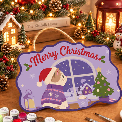 Sweater Cat at the Snowy Window paint by numbers hanging sign – image 8
